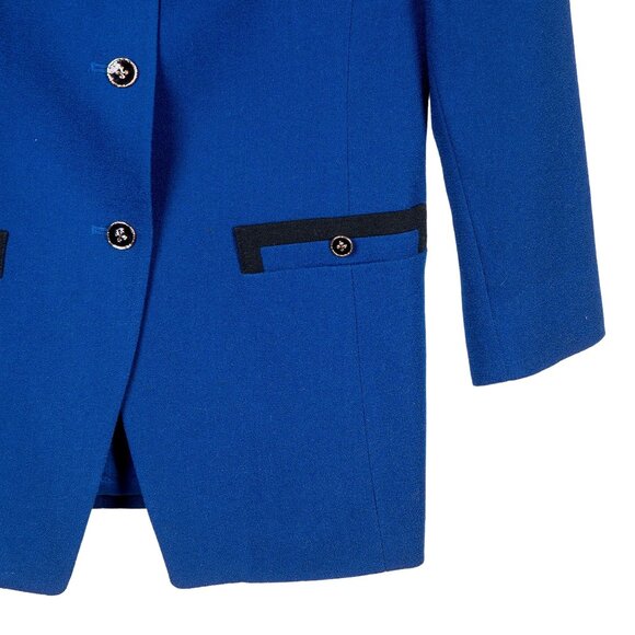 Kasper ASL VTG Wool Jacket 6 Womens Blue Black Piping Button Winter 1980s Pocket - Picture 3 of 6